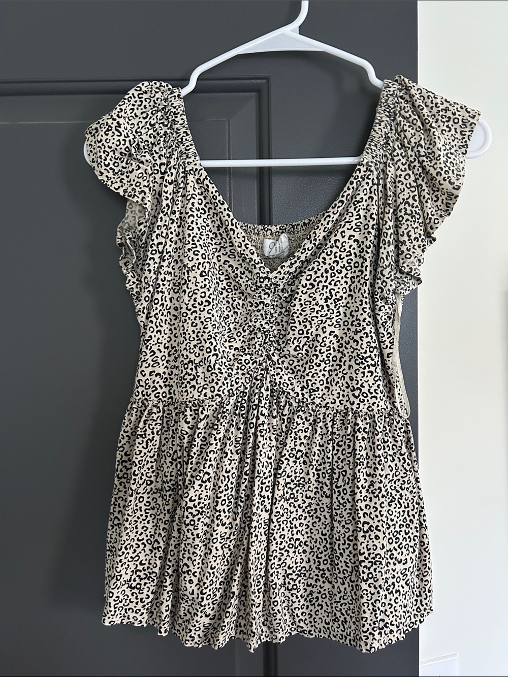 Joules Beige and Black Leopard Ruffle Sleeve Tunic